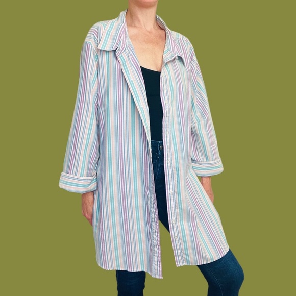 Vintage Only Necessities Pastel Colorful Stripe Nighttime Preppy Shirt - Picture 1 of 8